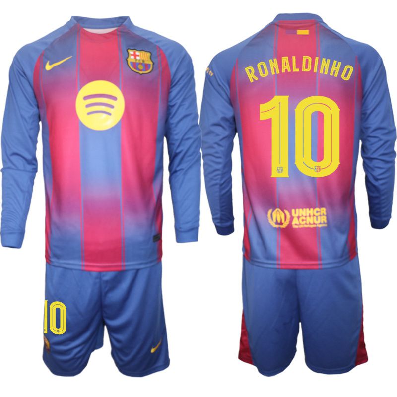 Men 2025-2026 Club Barcelona home blue Long sleeves #10 Soccer Jersey